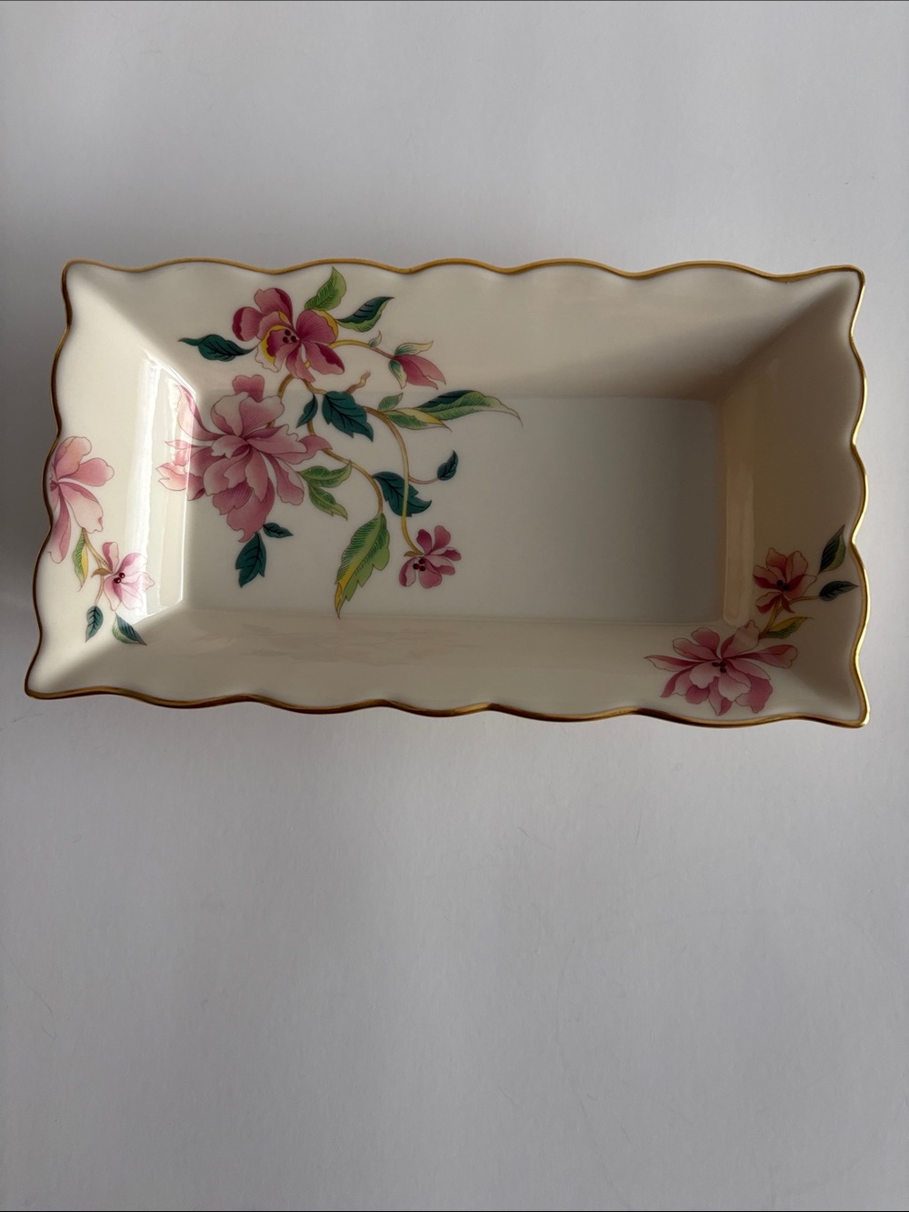 Lenox Porcelain Floral Trinket Dish - Pink Floral Accent